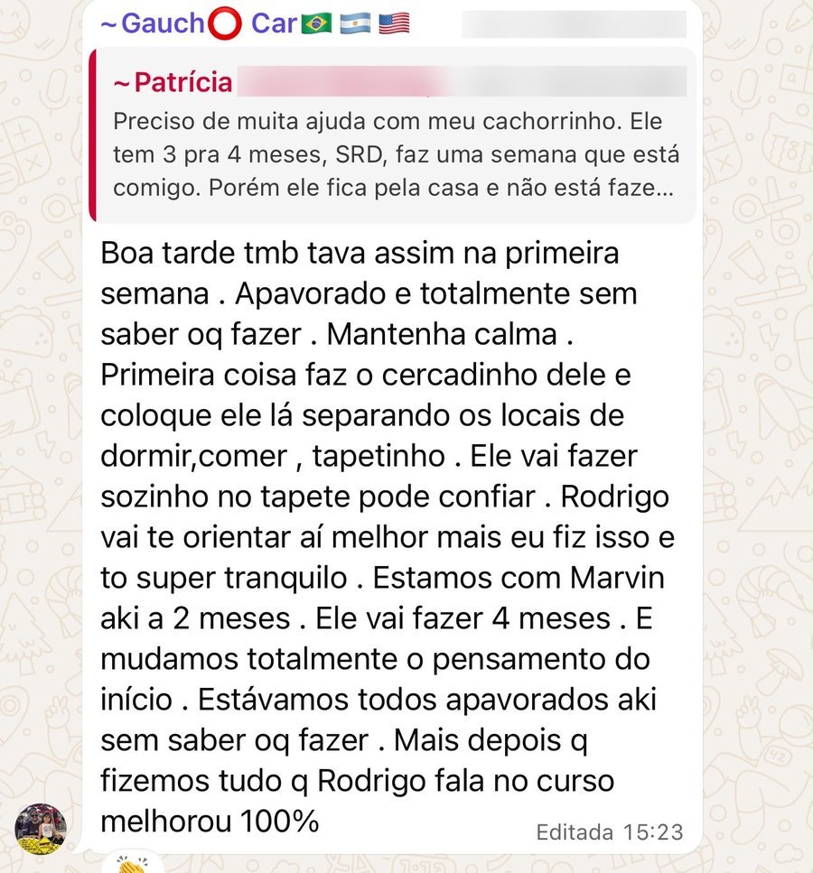 Conversa no grupo: tutora contando que seguiu o método e melhorou 100%